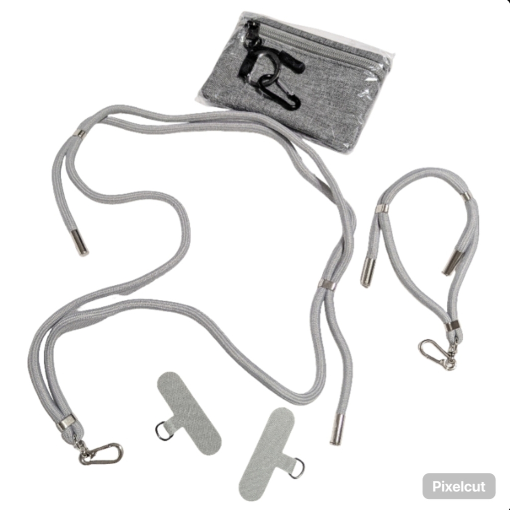 Adjustable Gray Lanyard Set with Pouch